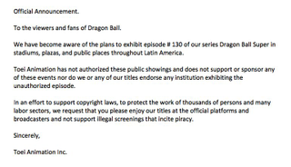 Illustration for article titled Toei Animation says they haven´t given the rights for the public showing of Dragon Ball Super Chapter 130
